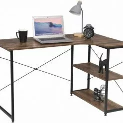 EUGAD Schreibtisch, Computertisch Büromöbel Couchtisch mit Ablage Holz Stahl Schwarz+Beigebraun Industrie-design -Eugad Möbel Einkaufen 0036ad1b d09c 5d52 a327 ce735b9d320f