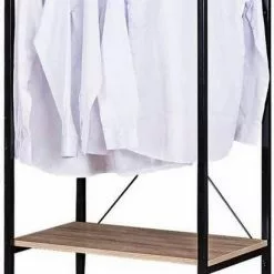 EUGAD Kleiderständer, Garderobenständer mit 2 Ablagen Holz Metall Schwarz-Hell Eiche Schwarz-Vintage, Weiß-Eiche