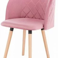 EUGAD Esszimmerstuhl, Esszimmerstuhl Küchenstuhl aus Samt Massivholz Rosa Cremewei&szlig;