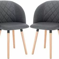 EUGAD Esszimmerstuhl, 2er-Set Esszimmerstuhl gepolsterte Sitzfläche aus Leinen Massivholz