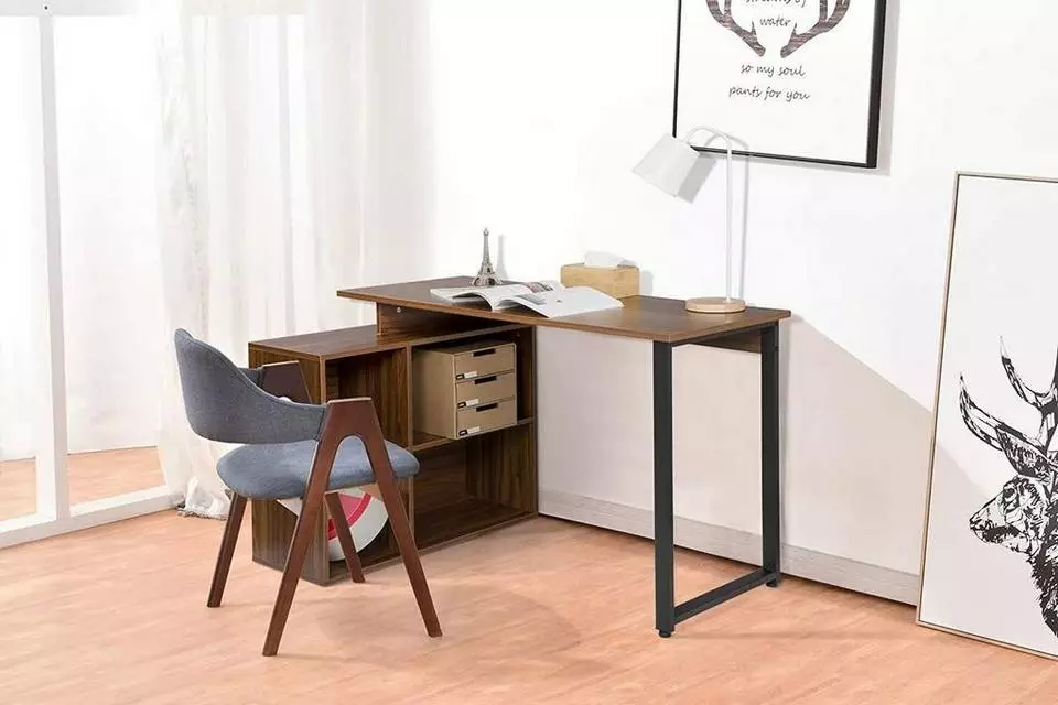 EUGAD Schreibtisch, mit Ablagen Holz 116x75x80cm Dunkelbuche Helleiche, Weiß 2 EUGAD Schreibtisch, mit Ablagen Holz 116x75x80cm Dunkelbuche Helleiche, Weiß – Bild 2