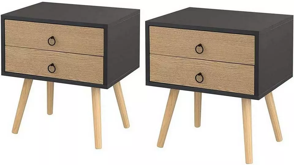 EUGAD Nachttisch, 2er-Set Beistelltisch mit 2 Schubladen Nachtkommode Nachtschrank Holzbeine MDF 46x35x50cm Weiß Grau, Weiß 8 EUGAD Nachttisch, 2er-Set Beistelltisch mit 2 Schubladen Nachtkommode Nachtschrank Holzbeine MDF 46x35x50cm Weiß Grau, Weiß – Bild 8