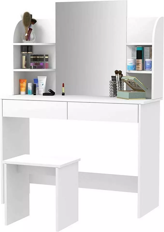 EUGAD Schminktisch, Schminktisch mit Spiegel und Hocker, Hochglanz Kosmetiktisch Weiß 1 EUGAD Schminktisch, Schminktisch mit Spiegel und Hocker, Hochglanz Kosmetiktisch Weiß