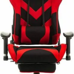 EUGAD Gaming Chair, Bürostuhl, Gaming Stuhl, Stoffbezug Rot Grau, Schwarz