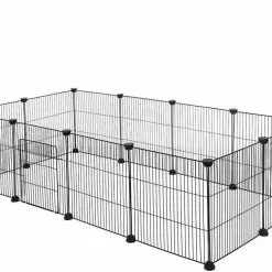 EUGAD Freigehege, Freigehege für Kaninchen Hasen Meerschweinchen Welpenauslauf Kleintiergehege Laufgitter mit Tür DIY 12 Platten Schwarz 142 x 72 x 36 cm