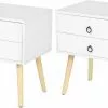 EUGAD Nachttisch, 2er-Set Beistelltisch mit 2 Schubladen Nachtkommode Nachtschrank Holzbeine MDF 46x35x50cm Weiß Grau, Wei&szlig;