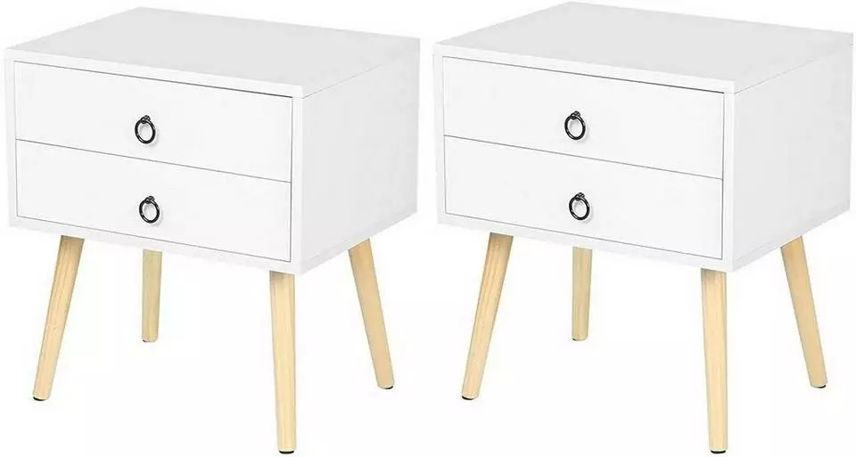 EUGAD Nachttisch, 2er-Set Beistelltisch mit 2 Schubladen Nachtkommode Nachtschrank Holzbeine MDF 46x35x50cm Weiß Grau, Weiß 1 EUGAD Nachttisch, 2er-Set Beistelltisch mit 2 Schubladen Nachtkommode Nachtschrank Holzbeine MDF 46x35x50cm Weiß Grau, Weiß