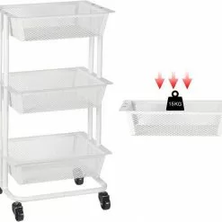 EUGAD Beistellwagen »0030CC«, Rollwagen Küchewagen 3 Gitterkörbe, Rolle mit Bremse 40x76x30 cm Weiß -Eugad Möbel Einkaufen 09b5d4d7 8f87 5957 8757 ed3ae34d60cd