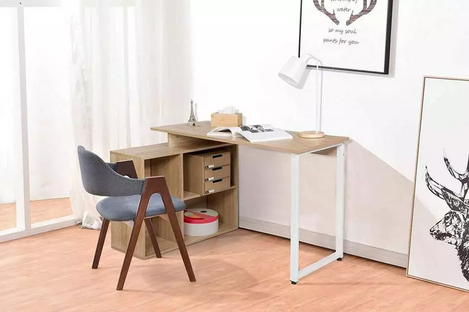 EUGAD Schreibtisch, mit Ablagen Holz 116x75x80cm Dunkelbuche Helleiche, Weiß 9 EUGAD Schreibtisch, mit Ablagen Holz 116x75x80cm Dunkelbuche Helleiche, Weiß – Bild 9