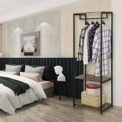 EUGAD Kleiderständer, Garderobenständer mit 2 Ablagen Holz Metall Schwarz-Hell Eiche Schwarz-Vintage, Weiß-Eiche -Eugad Möbel Einkaufen 0be050a8 47dd 5275 92b4 d150b010f596