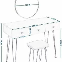 EUGAD Schminktisch, Kosmetiktisch mit 3 Schubladen, Frisiertisch aus MDF und Massivholz, 100x40x79cm, Weiß-Golden -Eugad Möbel Einkaufen 0c2b0ccf 7e1c 5e35 a58d d4af90383721