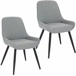 EUGAD Polsterstuhl (2 Stück), Esszimmerstühle aus Leinen mit stabilen Metallbeinen, mit Rückenlehne und gepolsterter Sitzfläche Dunkelgrau, Hellgrau -Eugad Möbel Einkaufen 0c305658 ef75 5bda b5c8 88e18db3d0ac