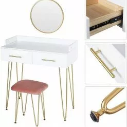 EUGAD Schminktisch, mit 3 Schubladen Tischplatte 100x40cm, Kosmetiktisch für Schlafzimmer, Weiß -Eugad Möbel Einkaufen 0ef2c03a bb3f 5b6f b1c8 5e1c70bae64a