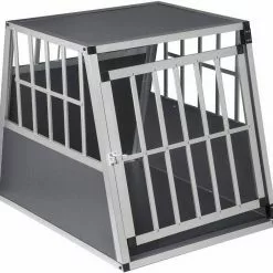 EUGAD Tiertransportbox, Hundetransportbox Alu Hundebox Reisebox Autobox für große Hunde Husky Samojede Weimaraner Border Collie Chow-Chow Shetland Sheepdog 85x65x69 cm Silber Grau