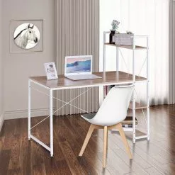 EUGAD Schreibtisch, Bürotisch mit Ablage Holz Stahl 120x64x120cm (BxTxH) Hell Eiche+schwarz Dunkel Buche-Schwarz, Hell Eiche-Schwarz, Hell Eiche-Wei&szlig; -Eugad Möbel Einkaufen 13480dff 9cf3 58ca ab7a 173180c8e5f6