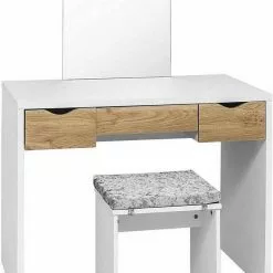 EUGAD Schminktisch, mit Hocker einem große Spiegel und 3 großen Schubladen Weiß-Eiche Eiche-Weiß, Weiß, Weiß-Eiche -Eugad Möbel Einkaufen 13fba935 7d05 56bc 8840 dcc61440e610
