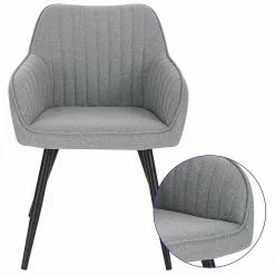 EUGAD Esszimmerstuhl (1 Stück), Küchenstuhl Wohnzimmerstuhl Sitzfläche aus Leinen Polsterstuhl mit Armlehne Metallbeine für Esszimmer Wohnzimmer Küche,Dunkelgrau Hellgrau -Eugad Möbel Einkaufen 148d0680 a50f 5ec8 aff2 2f03836f47c1