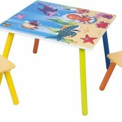 EUGAD Sitzgruppe, Kindersitzgruppe 1 Kindertisch und 2 Kinderstühle Set Kinderschreibtisch aus Wassertiere Serie Bunt -Eugad Möbel Einkaufen 150b192d d07e 505a a8fb 7cb2aed39e75