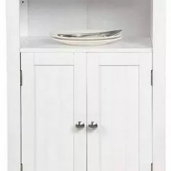 EUGAD Badkommode, Badschrank Beistellschrank, mit Doppeltür, 4 Fächern, MDF, Weiß