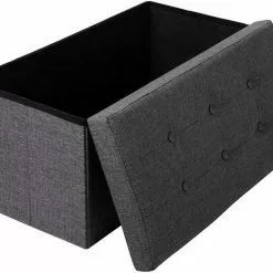 EUGAD Sitzhocker, Fußhocker Sitzbank mit Stauraum Deckel Abnehmbar Leinen Dunkelgrau Beige, Cremeweiß