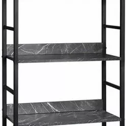 EUGAD Bücherregal, 1-tlg., Standregal, Küchenregal, 5 offenen Regalebenen, MDF, Metall, Schwarz Marmor Golden-Weißer Marmor, Vintage