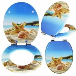 EUGAD WC-Sitz (1-St), Toilettensitz, WC Sitz mit Absenkautomatik, MDF, Holz, Softclose Scharnier Gr&uuml;ne Bl&auml;tter, Holzfarbe, Lilie, Seestern, Seestern Am Strand, Seestern Sonnenuntergang, Stone, &lrm;Lila Blume und Stones -Eugad Möbel Einkaufen 1747f0b6 ea32 4243 8375 d27b7c7721ad