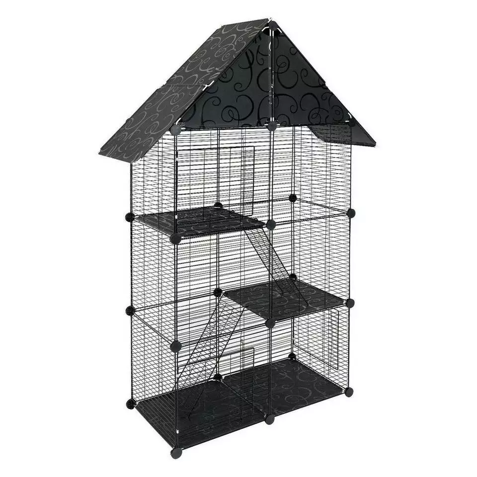 EUGAD Freigehege, Kleintierkäfig Katzenkäfig Schwarz 75x39x145cm 1 EUGAD Freigehege, Kleintierkäfig Katzenkäfig Schwarz 75x39x145cm