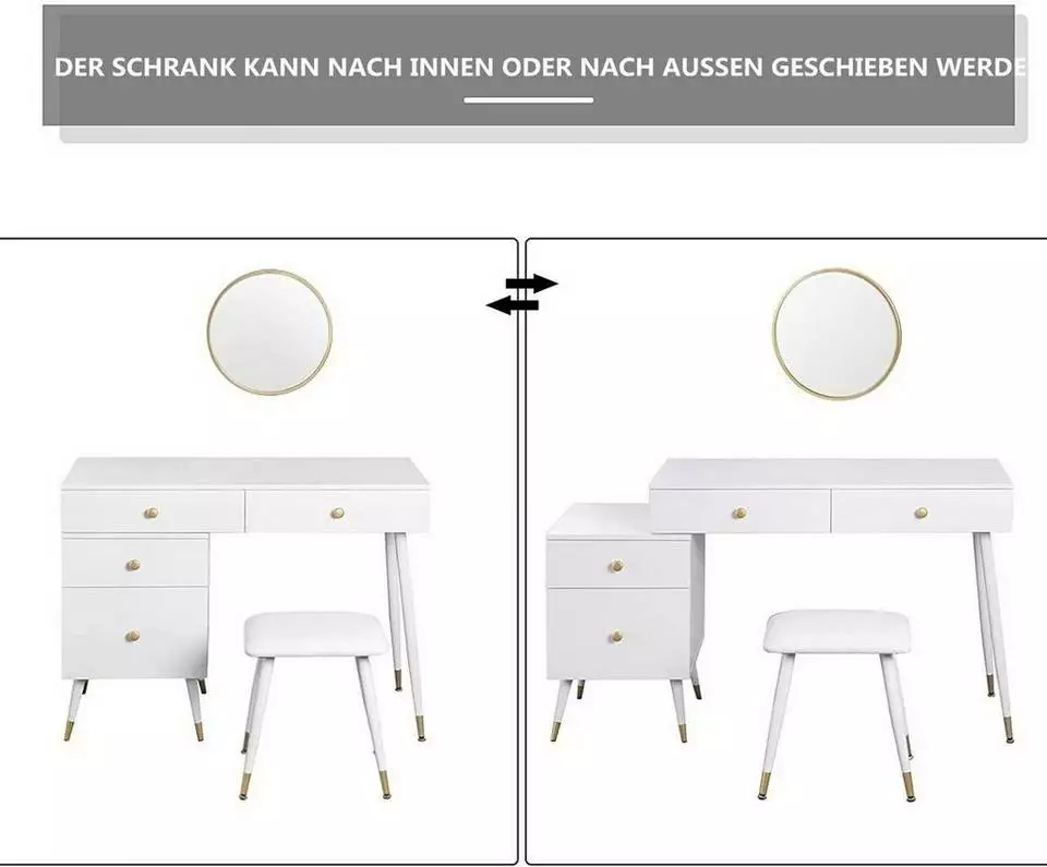 EUGAD Schminktisch (1-St), Schminktisch mit Hocker und Spiegel, Frisiertisch mit 4 Schubladen und Kosmetiktisch Frisierkommode für Schlafzimmer, Weiß Gold 5 EUGAD Schminktisch (1-St), Schminktisch mit Hocker und Spiegel, Frisiertisch mit 4 Schubladen und Kosmetiktisch Frisierkommode für Schlafzimmer, Weiß Gold – Bild 5