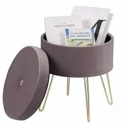 EUGAD Sitzhocker, Samthocker mit Stauraum, rund, mit stabilen goldenen Metallfüßen, Türkis Dunkelgrau, Dunkelgrün, Hellgrau, Rosa, Türkis -Eugad Möbel Einkaufen 1f947e20 e93f 5a66 999c 5c2fd72f9d6f