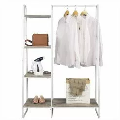 EUGAD Garderobenständer, Kleiderständer,mit Regal, Metall, Holz,im Flur, Wohnzimmer, Dunkelbraun-Schwarz Eiche-Weiß, Sand-Weiß -Eugad Möbel Einkaufen 1fce2e61 69fc 56c2 8e62 632f28cc839f