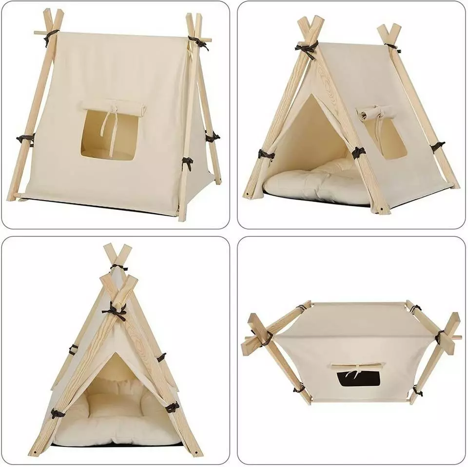 EUGAD Tierhaus, Tipi Hundezelt Katzenzelt 45x55x45cm Kätzchen Chihuahua Havaneser Kaninchen mit Kissen abnehmbar waschbar faltbar Weiß 4 EUGAD Tierhaus, Tipi Hundezelt Katzenzelt 45x55x45cm Kätzchen Chihuahua Havaneser Kaninchen mit Kissen abnehmbar waschbar faltbar Weiß – Bild 4