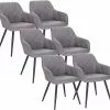 EUGAD Esszimmerstuhl (6 Stück), Wohnzimmerstuhl aus Leinen Polsterstuhl mit Armlehnen und Rückenlehne schwarze Gestell aus Metall Hellgrau Dunkelgrau