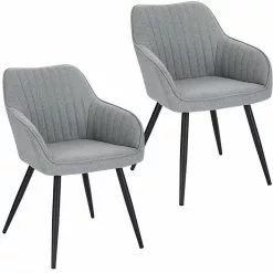 EUGAD Esszimmerstuhl (1 Stück), Küchenstuhl Wohnzimmerstuhl Sitzfläche aus Leinen Polsterstuhl mit Armlehne Metallbeine für Esszimmer Wohnzimmer Küche,Dunkelgrau Hellgrau -Eugad Möbel Einkaufen 227f97cb 4199 4451 bea8 6a8f672a0dd7