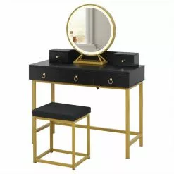 EUGAD Schminktisch (1-St), Schminktisch mit LED-Beleuchtung in 3 Farben, Kosmetiktisch mit Spiegel und Hocker, 5 Schubladen, 100x40x140cm, Modern Kosmetiktisch Weiß Schwarz, Weiß -Eugad Möbel Einkaufen 237377bc 5c67 4f90 b15d 0fe4ccbb1d2f