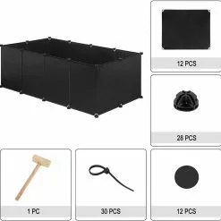 EUGAD Freigehege, Freigehege für Kaninchen Hasen Meerschweinchen Welpenauslauf DIY, 12 Platten 145 x 75 x 46 cm Grau, Schwarz, Transparent, Weiß -Eugad Möbel Einkaufen 23f5c2dd f9fa 4f43 b547 fb39b36b7be6