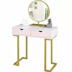 EUGAD Schminktisch (1-St), Schminktisch Frisiertisch Kommode mit Spiegel modern Kosmetiktisch mit 3 Schubladen Weiß-Rosa-Golden -Eugad Möbel Einkaufen 242550b3 d79c 4242 8a5c 353dc8812381