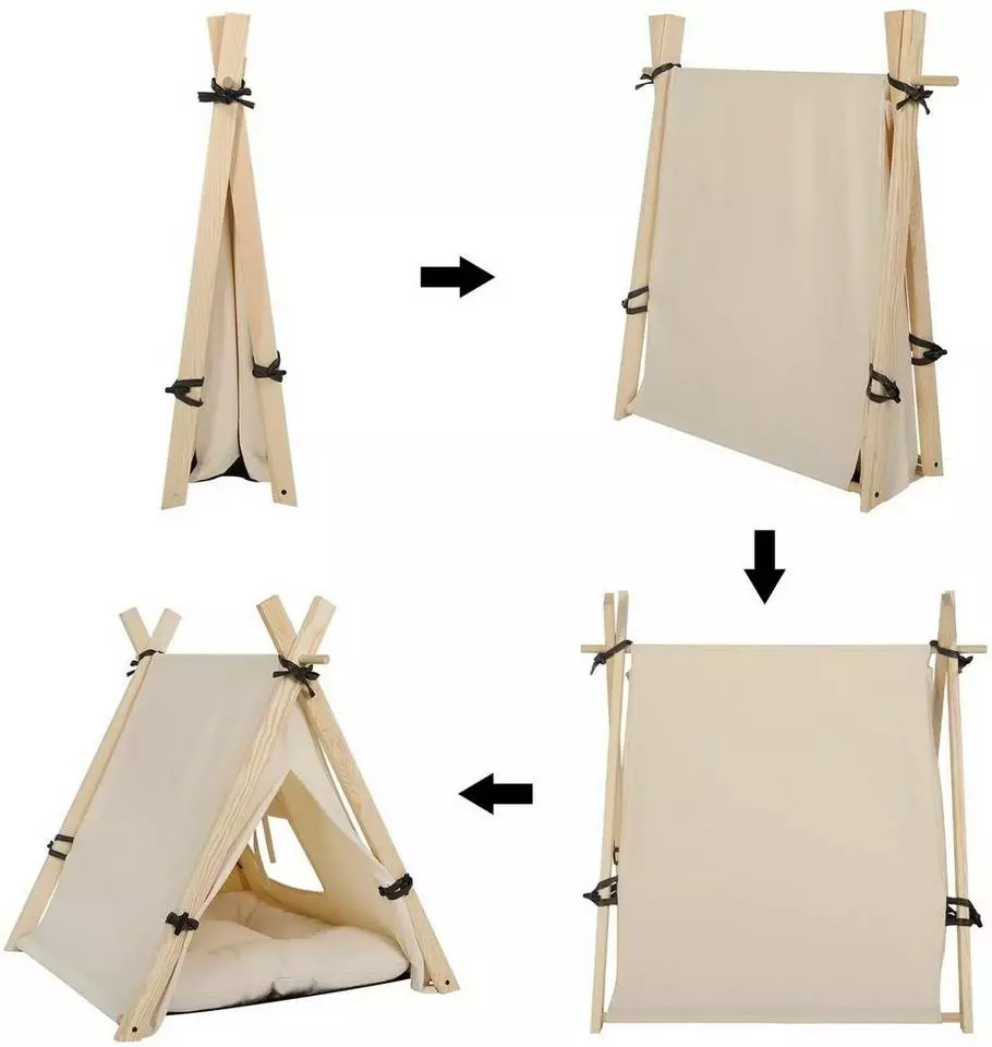 EUGAD Tierhaus, Tipi Hundezelt Katzenzelt 45x55x45cm Kätzchen Chihuahua Havaneser Kaninchen mit Kissen abnehmbar waschbar faltbar Weiß 5 EUGAD Tierhaus, Tipi Hundezelt Katzenzelt 45x55x45cm Kätzchen Chihuahua Havaneser Kaninchen mit Kissen abnehmbar waschbar faltbar Weiß – Bild 5