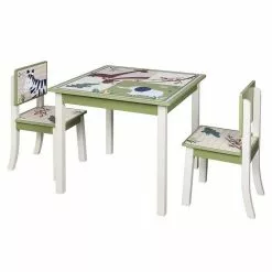 EUGAD Kindersitzgruppe, (3-tlg), Kinder Tischset mit Kantenschutz im Kinderzimmer Kindermöbel aus MDF und Kiefernholz Zoomotive(1 Tisch und 2 Stühle, 3-tlg)