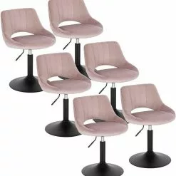 EUGAD Barhocker (6 St), Barstuhl Barsessel Sessel Loungesessel höhenverstellbar Clubsessel Cocktailsessel Drehsessel Samt Sitzhöhe 40–55 cm Rosa Dunkelgrau, Schwarz