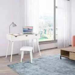 EUGAD Schminktisch, mit Aufklappbarem Spiegel, Schreibtisch mit 2 Schubladen, 100x40x75cm(L*B*H), Kosmetiktisch Computertisch mit große Tischplatte Eiche Weiß -Eugad Möbel Einkaufen 2a4343dc 82c9 593d bbb4 836ca81edb30