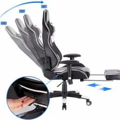 EUGAD Gaming-Stuhl (1 Stück), Racing Stuhl mit Fußstütze Racing Stuhl Drehstuhl Bürostuhl Schreibtischstuhl PC Stuhl mit Wippfunktion Höhenverstellbar Kunstleder Rot Grau, Wei&szlig; -Eugad Möbel Einkaufen 2c5b8e6a 3545 5830 a744 08a60c424f8a