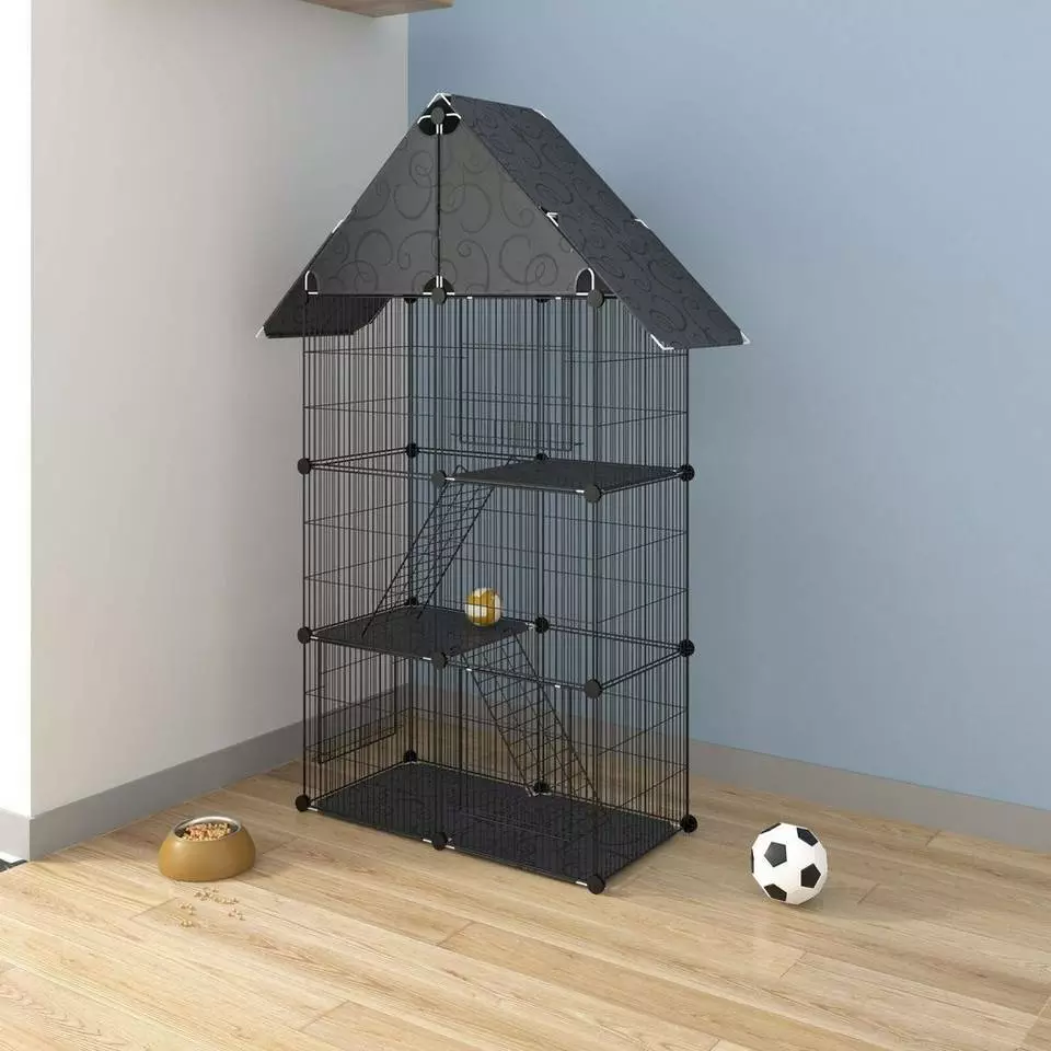 EUGAD Freigehege, Kleintierkäfig Katzenkäfig Schwarz 75x39x145cm 2 EUGAD Freigehege, Kleintierkäfig Katzenkäfig Schwarz 75x39x145cm – Bild 2