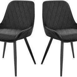 EUGAD Esszimmerstuhl (2 Stück), Polsterstuhl Küchenstuhl Wohnzimmerstuhl mit Rückenlehne, Sitzfläche aus Samt, Retrostuhl mit Metallbeine für Esszimmer Wohnzimmer, Schwarz Dunkelgrau, Dunkelgrün