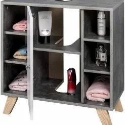 EUGAD Waschbeckenunterschrank Unterschrank Badezimmerschrank mit Tür 60 x 30 x 62 cm Grau-Weiß -Eugad Möbel Einkaufen 304201c2 2bd5 502b aadd 77902f66cb10