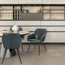 EUGAD Esszimmerstuhl, aus Kunstleder mit Armlehnen und Rückenlehne Gestell aus Metall Schwarz Braun, Dunkelbraun, Dunkelgrau -Eugad Möbel Einkaufen 30e54a1c 2a39 558f b583 17776c080e64