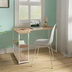 EUGAD Schreibtisch, PC-Tisch Bürotisch Arbeitstisch mit Bücherregal Holz 120x74x71,5 cm Hell Eiche Holz Vintage, Weiß+Hell Eiche -Eugad Möbel Einkaufen 31d7c9db e185 5b86 bd5a 730f3acb4c10