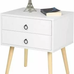 EUGAD Nachttisch, Beistelltisch mit 2 Schubladen Nachtkommode Nachtschrank Holzbeine MDF 46x35x50cm Weiß Grau, Weiß -Eugad Möbel Einkaufen 3218c581 6d3f 5ce4 b347 0b9a9a7104b5