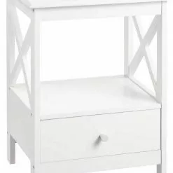 EUGAD Nachttisch, Beistelltisch Nachtschrank Nachtkommode Sofatisch aus MDF mit Schublade und Ablage für Schlafzimmer oder Wohnzimmer Weiß