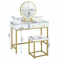 EUGAD Schminktisch (1-St), Schminktisch mit LED-Beleuchtung in 3 Farben, Kosmetiktisch mit Spiegel und Hocker, 5 Schubladen, 100x40x140cm, Modern Kosmetiktisch Weiß Schwarz, Weiß -Eugad Möbel Einkaufen 35ea4e7d d105 4eac a3f1 40b073136fde