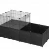 EUGAD Freigehege, mit Bodenplatten Kaninchen Hasen Meerschweinchen Welpenauslauf Laufgitter mit Tür&Treppe Doppelstöckig DIY Schwarz 38 Platten (35x35cm/Platte) 145x75x75 cm